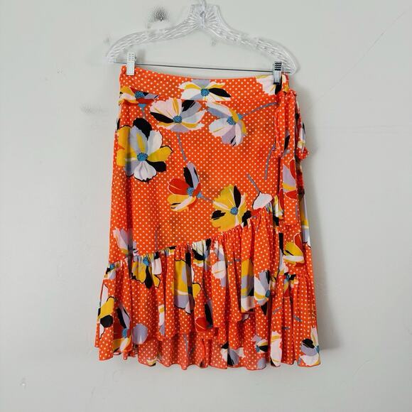 Cabi Orange Polka Dotted Floral Asymmetrical Skirt Women’s Size L - Picture 1 of 7